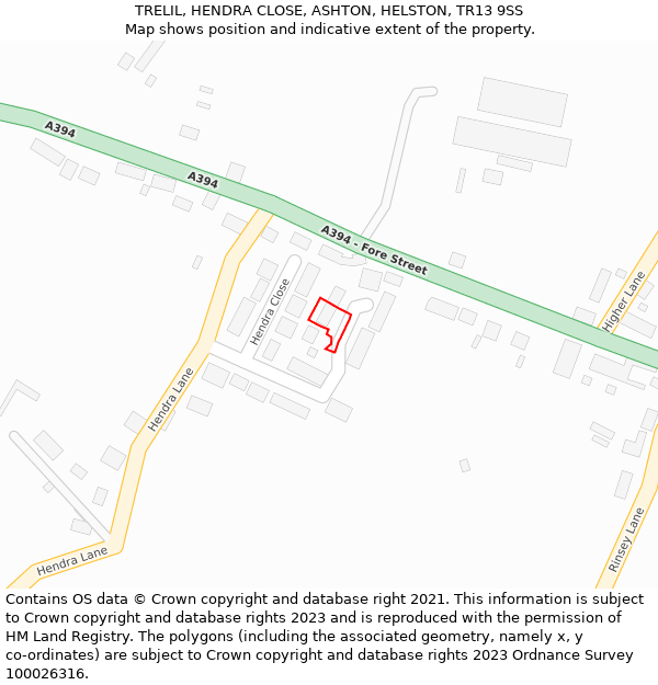 TRELIL, HENDRA CLOSE, ASHTON, HELSTON, TR13 9SS: Location map and indicative extent of plot