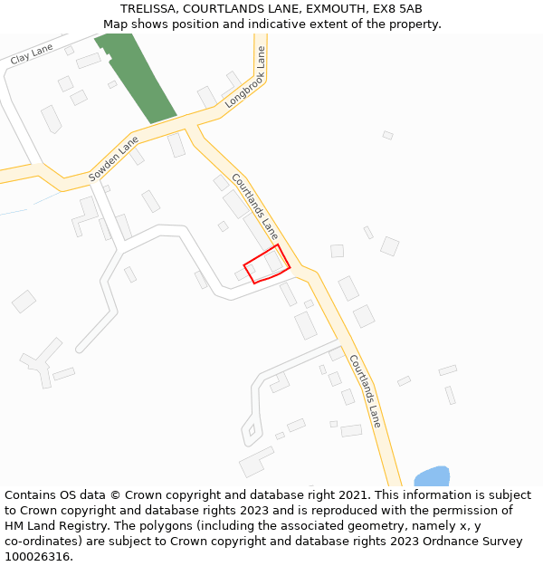 TRELISSA, COURTLANDS LANE, EXMOUTH, EX8 5AB: Location map and indicative extent of plot