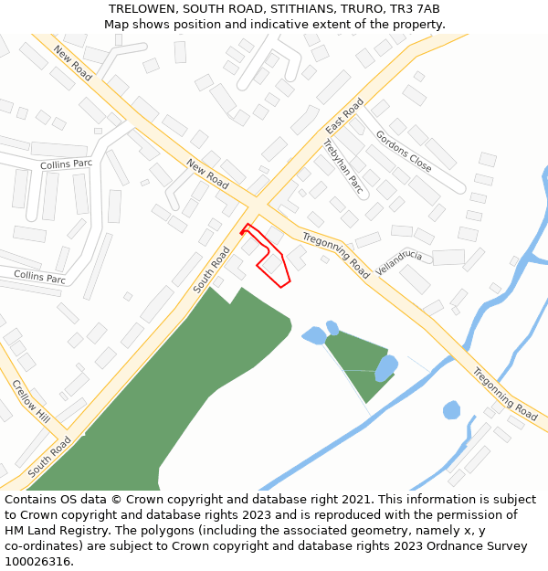 TRELOWEN, SOUTH ROAD, STITHIANS, TRURO, TR3 7AB: Location map and indicative extent of plot