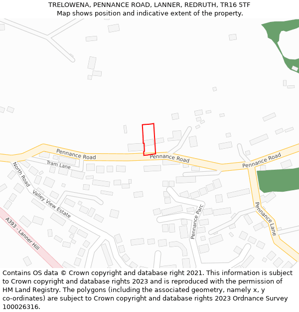 TRELOWENA, PENNANCE ROAD, LANNER, REDRUTH, TR16 5TF: Location map and indicative extent of plot