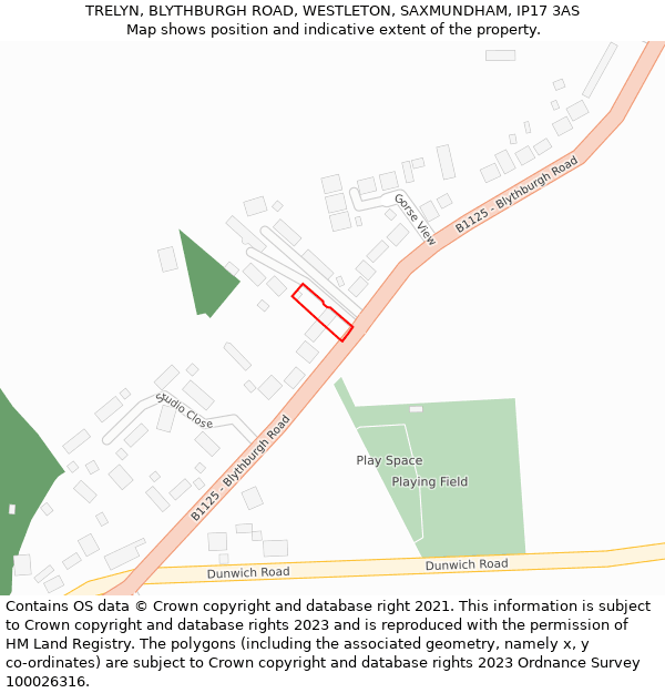 TRELYN, BLYTHBURGH ROAD, WESTLETON, SAXMUNDHAM, IP17 3AS: Location map and indicative extent of plot
