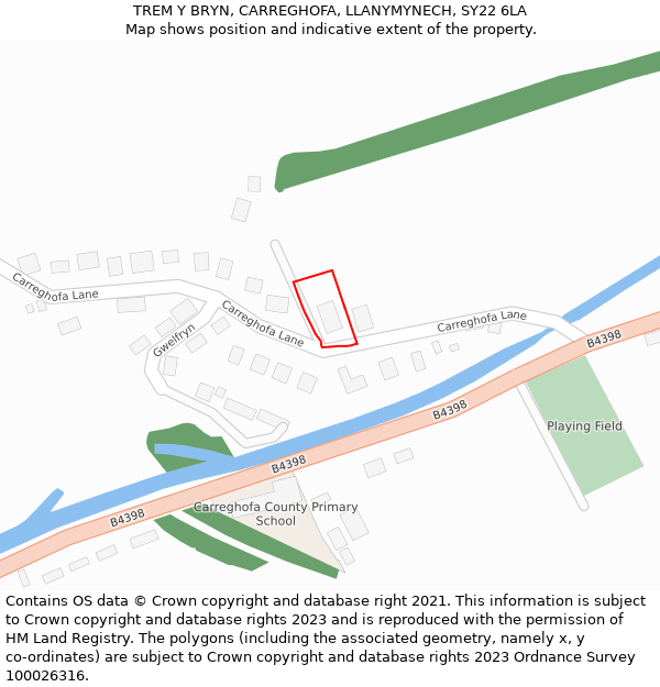 TREM Y BRYN, CARREGHOFA, LLANYMYNECH, SY22 6LA: Location map and indicative extent of plot