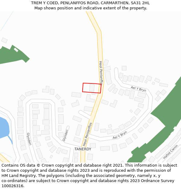 TREM Y COED, PENLANFFOS ROAD, CARMARTHEN, SA31 2HL: Location map and indicative extent of plot