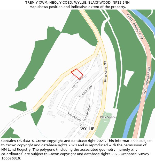 TREM Y CWM, HEOL Y COED, WYLLIE, BLACKWOOD, NP12 2NH: Location map and indicative extent of plot