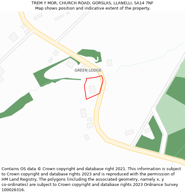 TREM Y MOR, CHURCH ROAD, GORSLAS, LLANELLI, SA14 7NF: Location map and indicative extent of plot