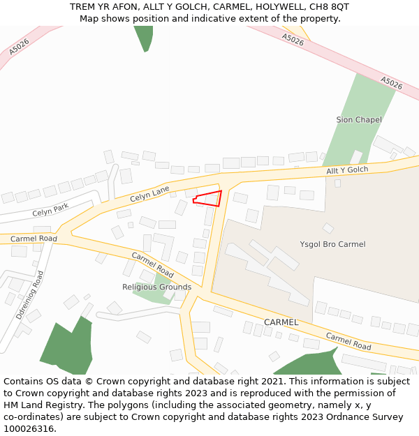 TREM YR AFON, ALLT Y GOLCH, CARMEL, HOLYWELL, CH8 8QT: Location map and indicative extent of plot