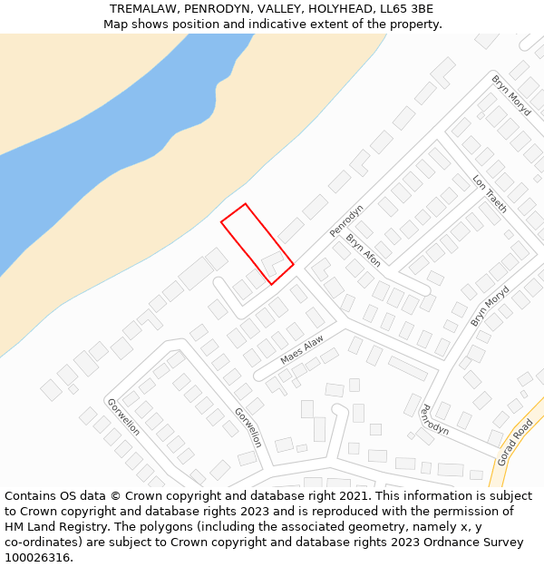 TREMALAW, PENRODYN, VALLEY, HOLYHEAD, LL65 3BE: Location map and indicative extent of plot