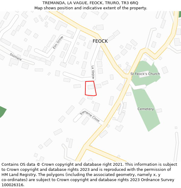 TREMANDA, LA VAGUE, FEOCK, TRURO, TR3 6RQ: Location map and indicative extent of plot