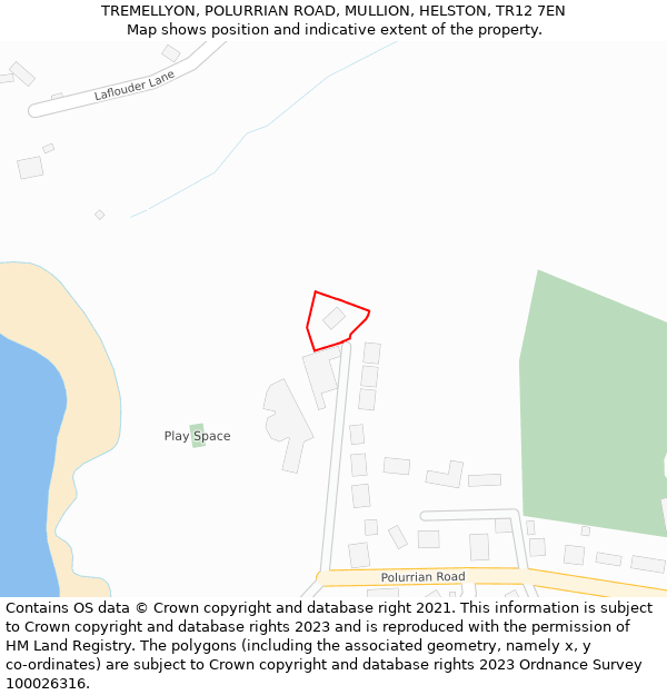 TREMELLYON, POLURRIAN ROAD, MULLION, HELSTON, TR12 7EN: Location map and indicative extent of plot