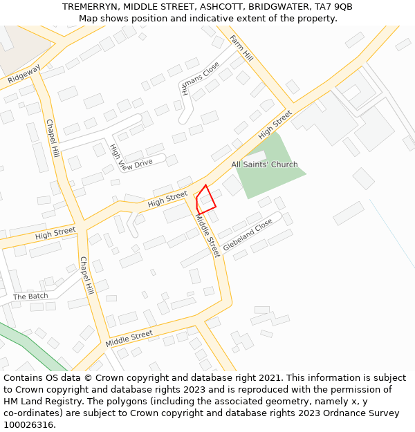 TREMERRYN, MIDDLE STREET, ASHCOTT, BRIDGWATER, TA7 9QB: Location map and indicative extent of plot