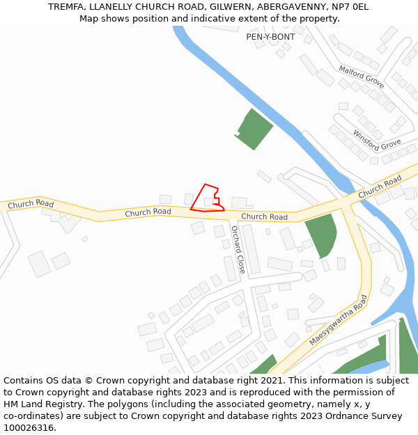 TREMFA, LLANELLY CHURCH ROAD, GILWERN, ABERGAVENNY, NP7 0EL: Location map and indicative extent of plot