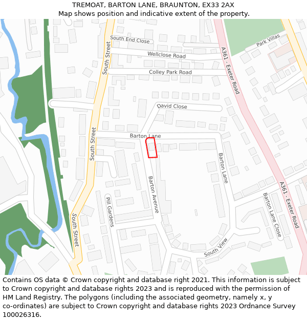 TREMOAT, BARTON LANE, BRAUNTON, EX33 2AX: Location map and indicative extent of plot