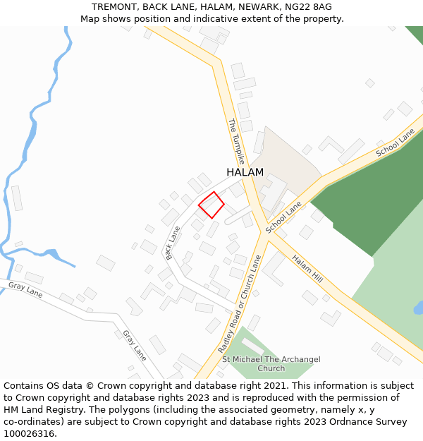 TREMONT, BACK LANE, HALAM, NEWARK, NG22 8AG: Location map and indicative extent of plot