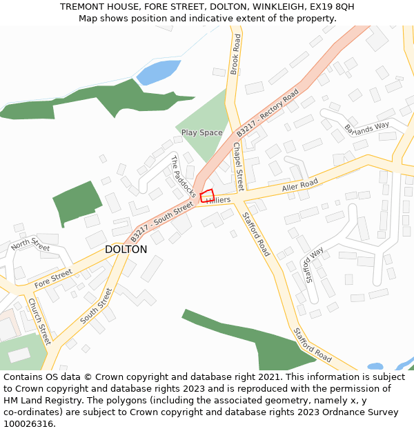 TREMONT HOUSE, FORE STREET, DOLTON, WINKLEIGH, EX19 8QH: Location map and indicative extent of plot