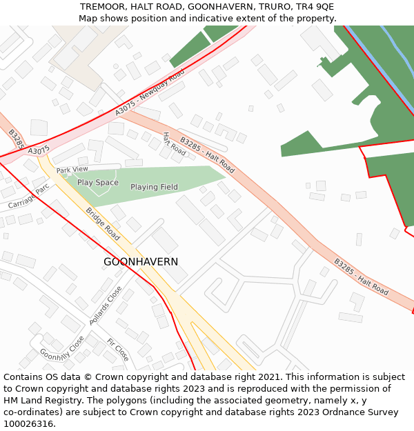 TREMOOR, HALT ROAD, GOONHAVERN, TRURO, TR4 9QE: Location map and indicative extent of plot