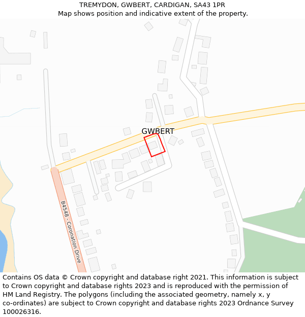 TREMYDON, GWBERT, CARDIGAN, SA43 1PR: Location map and indicative extent of plot