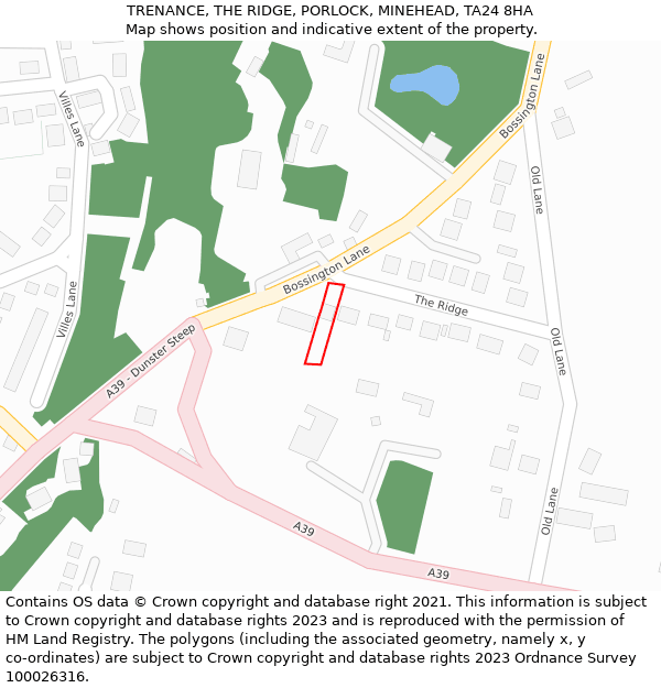 TRENANCE, THE RIDGE, PORLOCK, MINEHEAD, TA24 8HA: Location map and indicative extent of plot