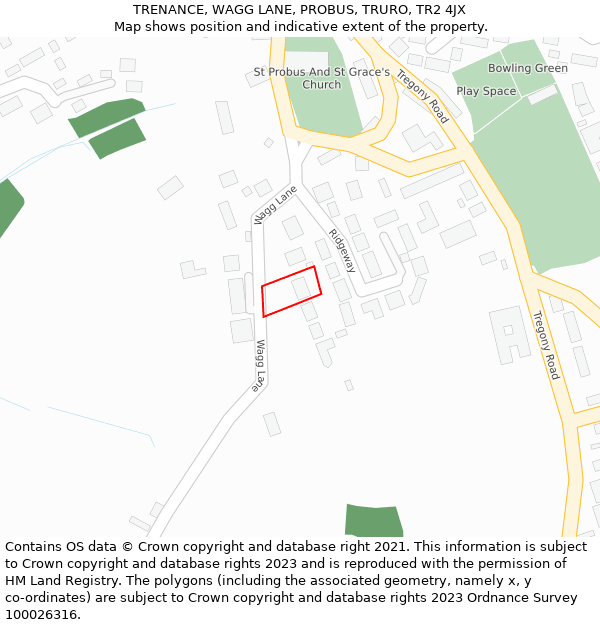TRENANCE, WAGG LANE, PROBUS, TRURO, TR2 4JX: Location map and indicative extent of plot