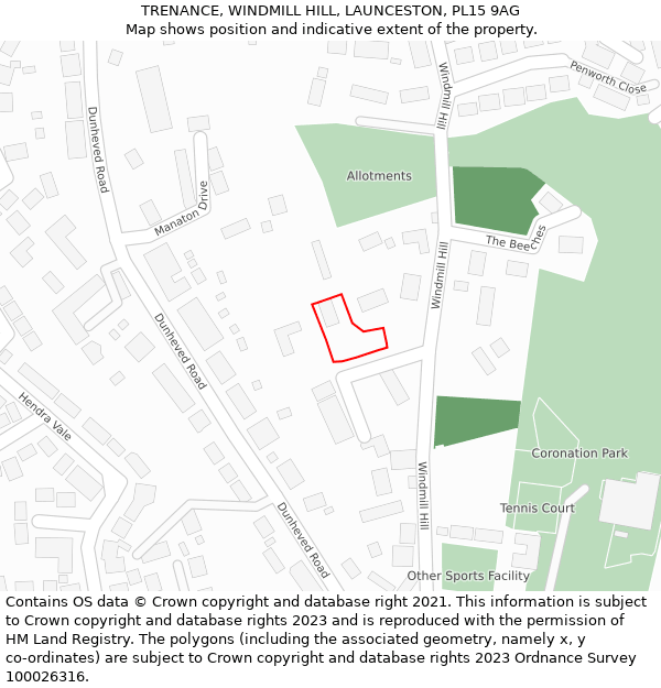 TRENANCE, WINDMILL HILL, LAUNCESTON, PL15 9AG: Location map and indicative extent of plot