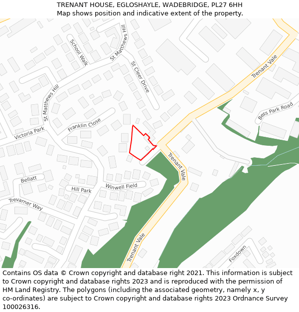TRENANT HOUSE, EGLOSHAYLE, WADEBRIDGE, PL27 6HH: Location map and indicative extent of plot