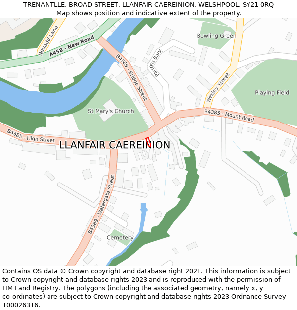 TRENANTLLE, BROAD STREET, LLANFAIR CAEREINION, WELSHPOOL, SY21 0RQ: Location map and indicative extent of plot