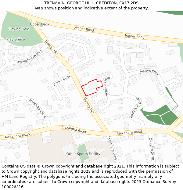 TRENAVIN, GEORGE HILL, CREDITON, EX17 2DS: Location map and indicative extent of plot