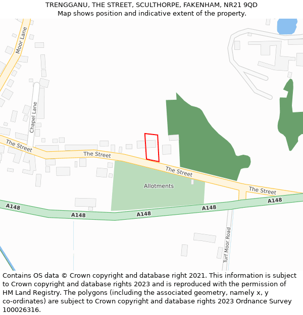 TRENGGANU, THE STREET, SCULTHORPE, FAKENHAM, NR21 9QD: Location map and indicative extent of plot