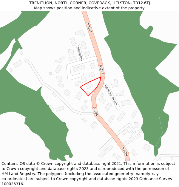 TRENITHON, NORTH CORNER, COVERACK, HELSTON, TR12 6TJ: Location map and indicative extent of plot