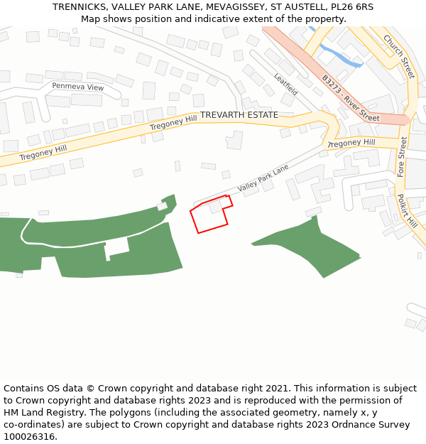TRENNICKS, VALLEY PARK LANE, MEVAGISSEY, ST AUSTELL, PL26 6RS: Location map and indicative extent of plot
