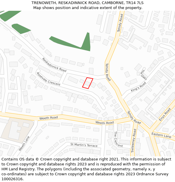 TRENOWETH, RESKADINNICK ROAD, CAMBORNE, TR14 7LS: Location map and indicative extent of plot