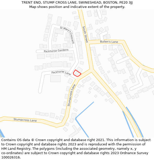 TRENT END, STUMP CROSS LANE, SWINESHEAD, BOSTON, PE20 3JJ: Location map and indicative extent of plot