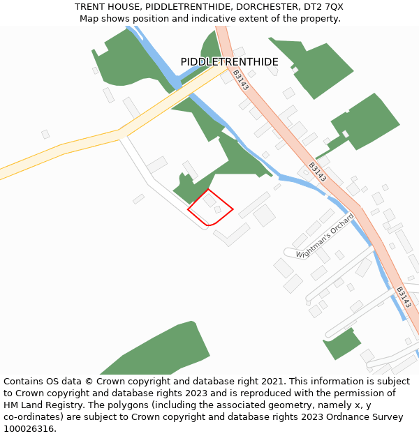 TRENT HOUSE, PIDDLETRENTHIDE, DORCHESTER, DT2 7QX: Location map and indicative extent of plot