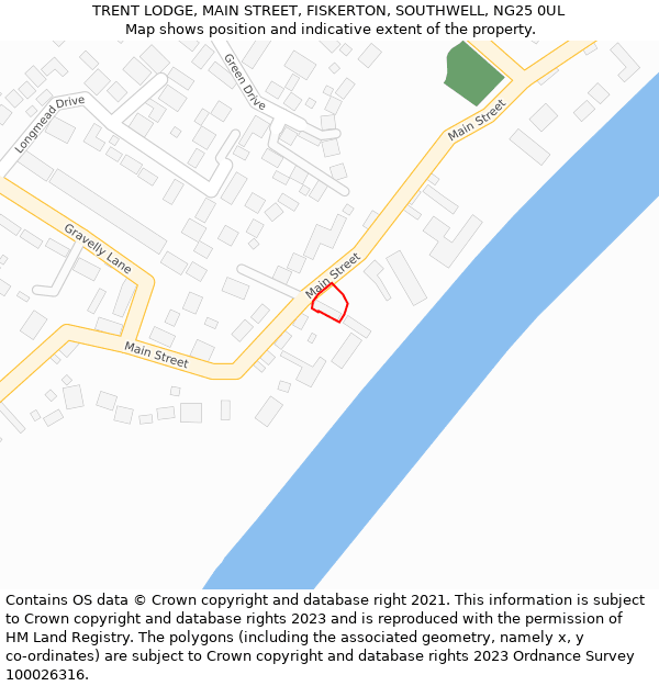 TRENT LODGE, MAIN STREET, FISKERTON, SOUTHWELL, NG25 0UL: Location map and indicative extent of plot