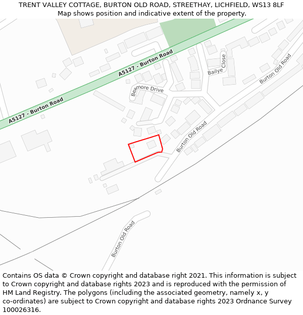 TRENT VALLEY COTTAGE, BURTON OLD ROAD, STREETHAY, LICHFIELD, WS13 8LF: Location map and indicative extent of plot