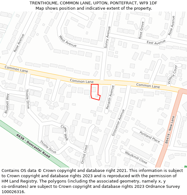 TRENTHOLME, COMMON LANE, UPTON, PONTEFRACT, WF9 1DF: Location map and indicative extent of plot