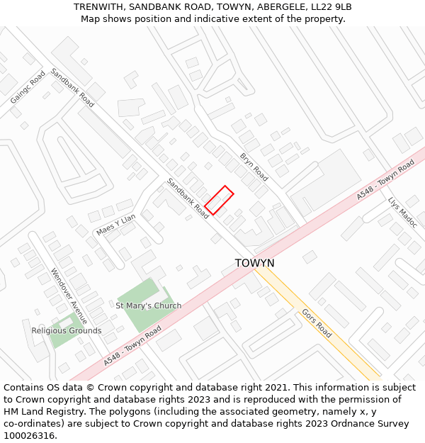 TRENWITH, SANDBANK ROAD, TOWYN, ABERGELE, LL22 9LB: Location map and indicative extent of plot