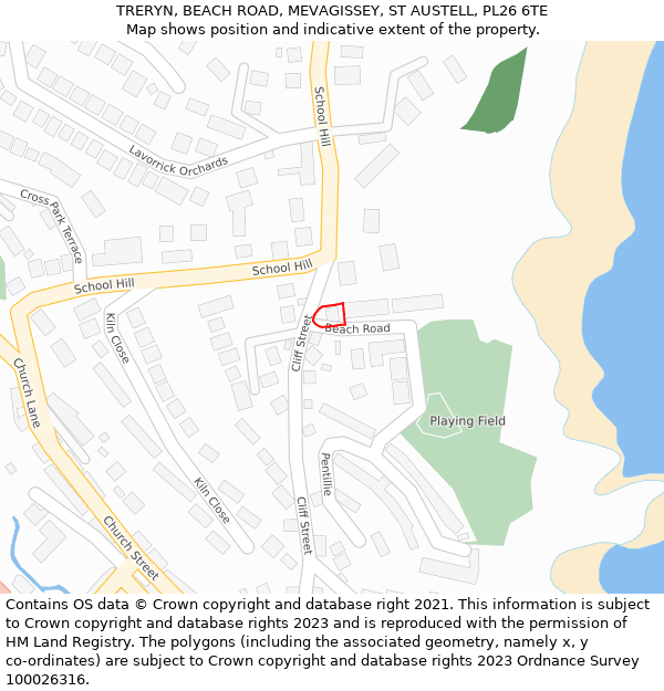 TRERYN, BEACH ROAD, MEVAGISSEY, ST AUSTELL, PL26 6TE: Location map and indicative extent of plot