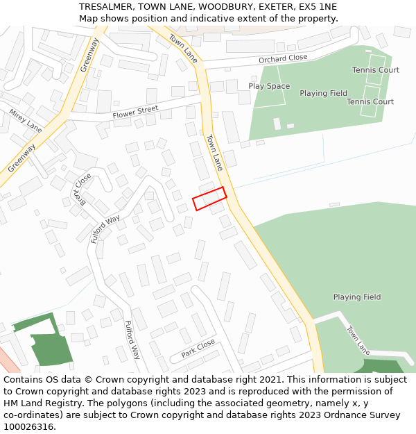 TRESALMER, TOWN LANE, WOODBURY, EXETER, EX5 1NE: Location map and indicative extent of plot
