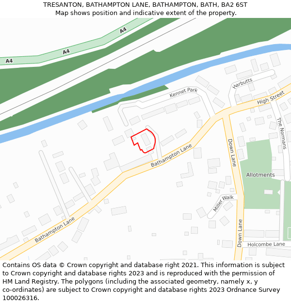 TRESANTON, BATHAMPTON LANE, BATHAMPTON, BATH, BA2 6ST: Location map and indicative extent of plot