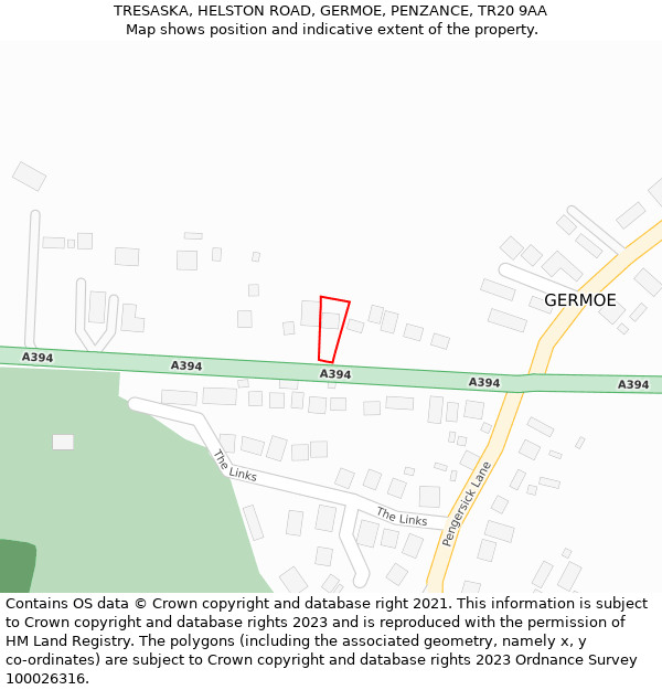 TRESASKA, HELSTON ROAD, GERMOE, PENZANCE, TR20 9AA: Location map and indicative extent of plot