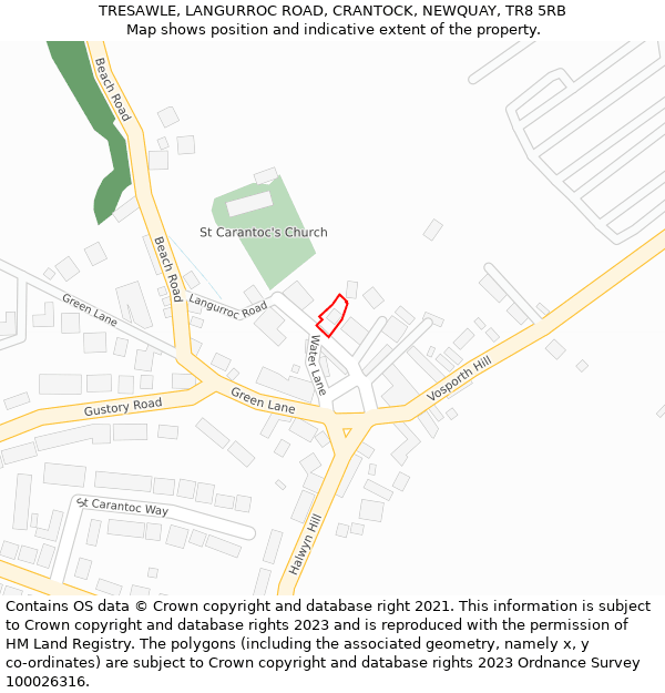 TRESAWLE, LANGURROC ROAD, CRANTOCK, NEWQUAY, TR8 5RB: Location map and indicative extent of plot