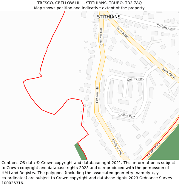 TRESCO, CRELLOW HILL, STITHIANS, TRURO, TR3 7AQ: Location map and indicative extent of plot