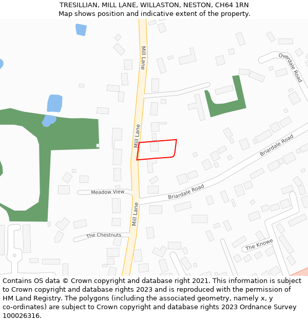 TRESILLIAN, MILL LANE, WILLASTON, NESTON, CH64 1RN: Location map and indicative extent of plot