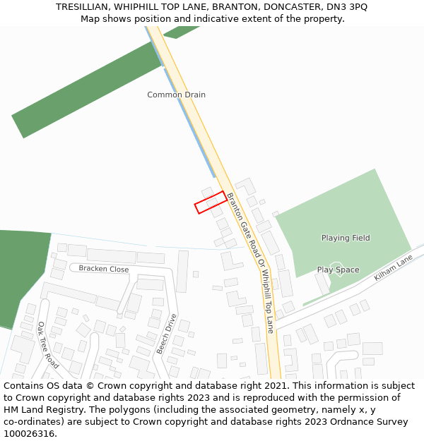 TRESILLIAN, WHIPHILL TOP LANE, BRANTON, DONCASTER, DN3 3PQ: Location map and indicative extent of plot