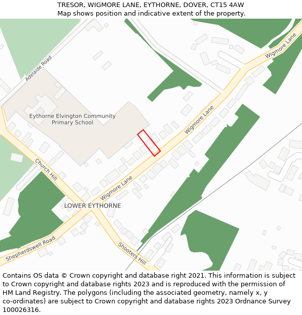 TRESOR, WIGMORE LANE, EYTHORNE, DOVER, CT15 4AW: Location map and indicative extent of plot