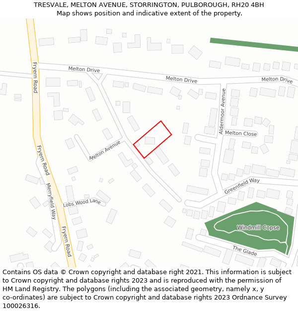 TRESVALE, MELTON AVENUE, STORRINGTON, PULBOROUGH, RH20 4BH: Location map and indicative extent of plot