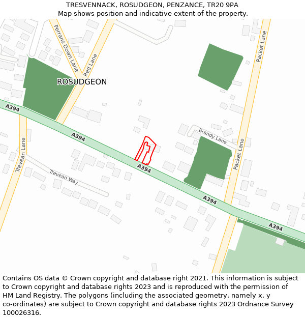 TRESVENNACK, ROSUDGEON, PENZANCE, TR20 9PA: Location map and indicative extent of plot