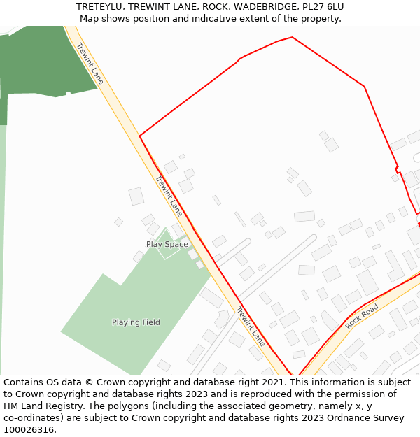 TRETEYLU, TREWINT LANE, ROCK, WADEBRIDGE, PL27 6LU: Location map and indicative extent of plot