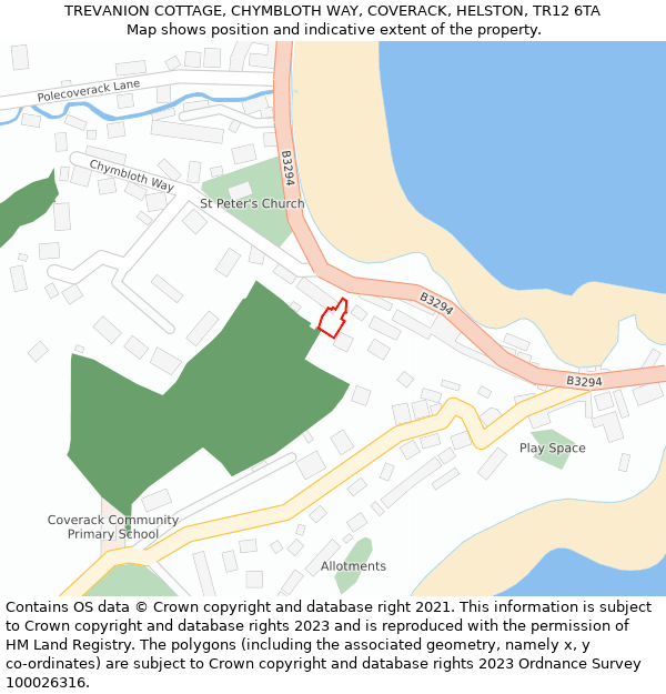 TREVANION COTTAGE, CHYMBLOTH WAY, COVERACK, HELSTON, TR12 6TA: Location map and indicative extent of plot