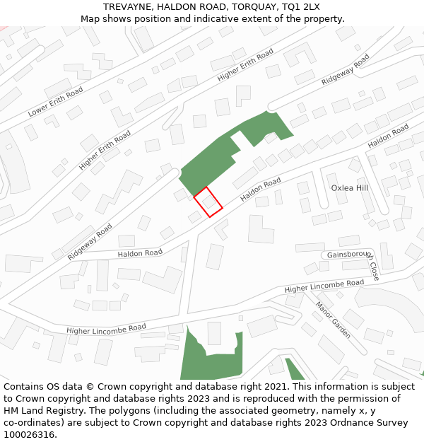 TREVAYNE, HALDON ROAD, TORQUAY, TQ1 2LX: Location map and indicative extent of plot